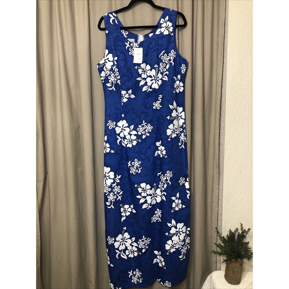 Vintage Pacific Legend womens dress blue white Floral Side Slit  2XL 90s NWT